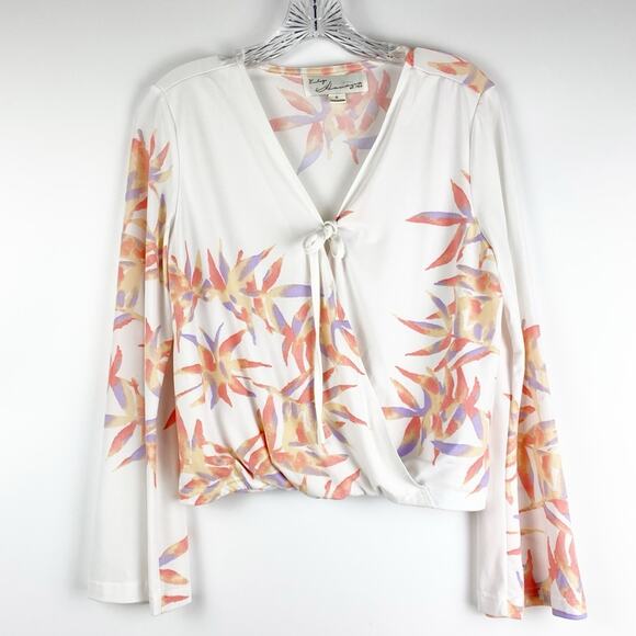 Vintage Havana Tropical Faux Wrap Blouse White Womens Size Small - Picture 3 of 11